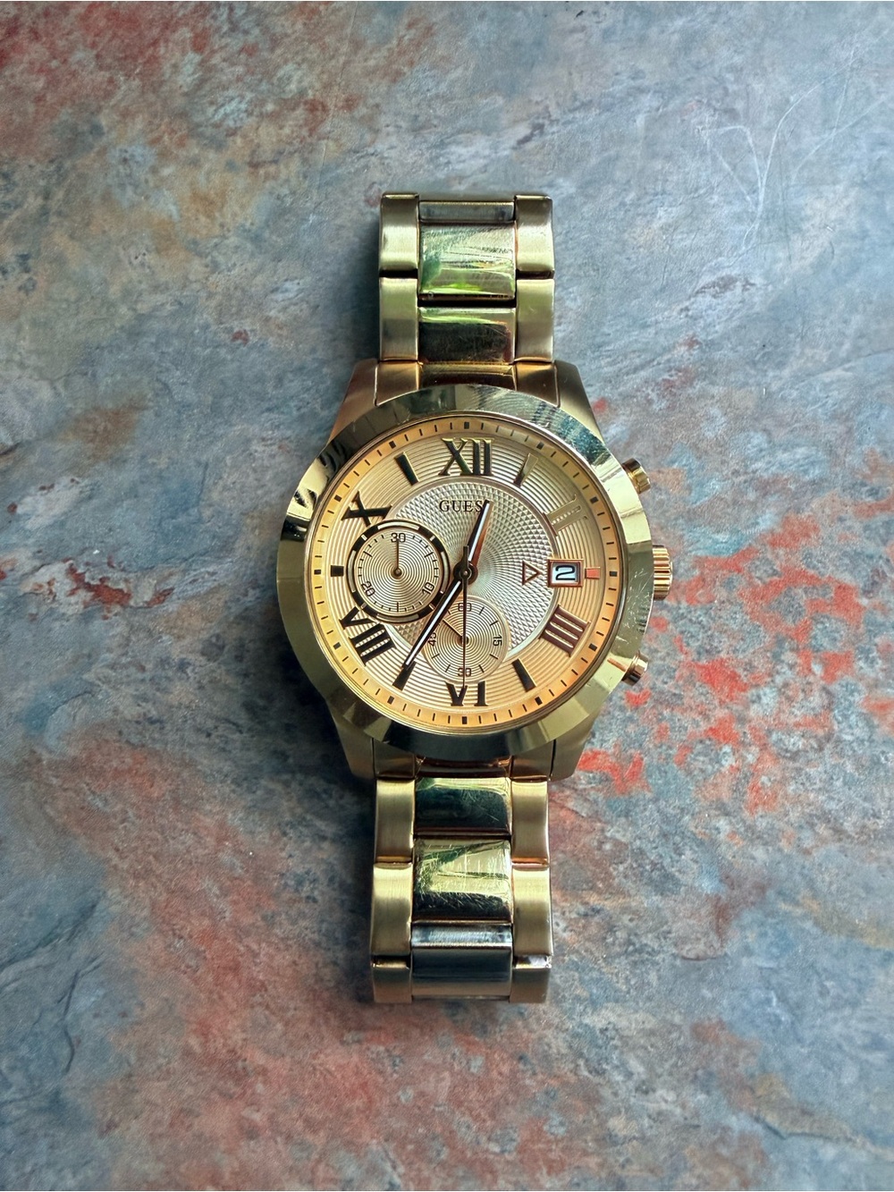 GUESS 45mm Gold Men's Roman Numeral Chronograph Watch